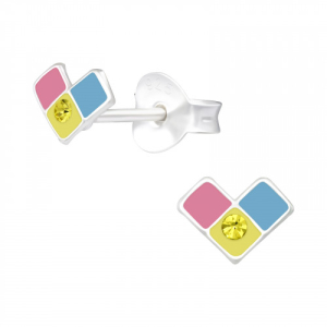 Oorknopjes zilver hartje in 3 vierkantjes